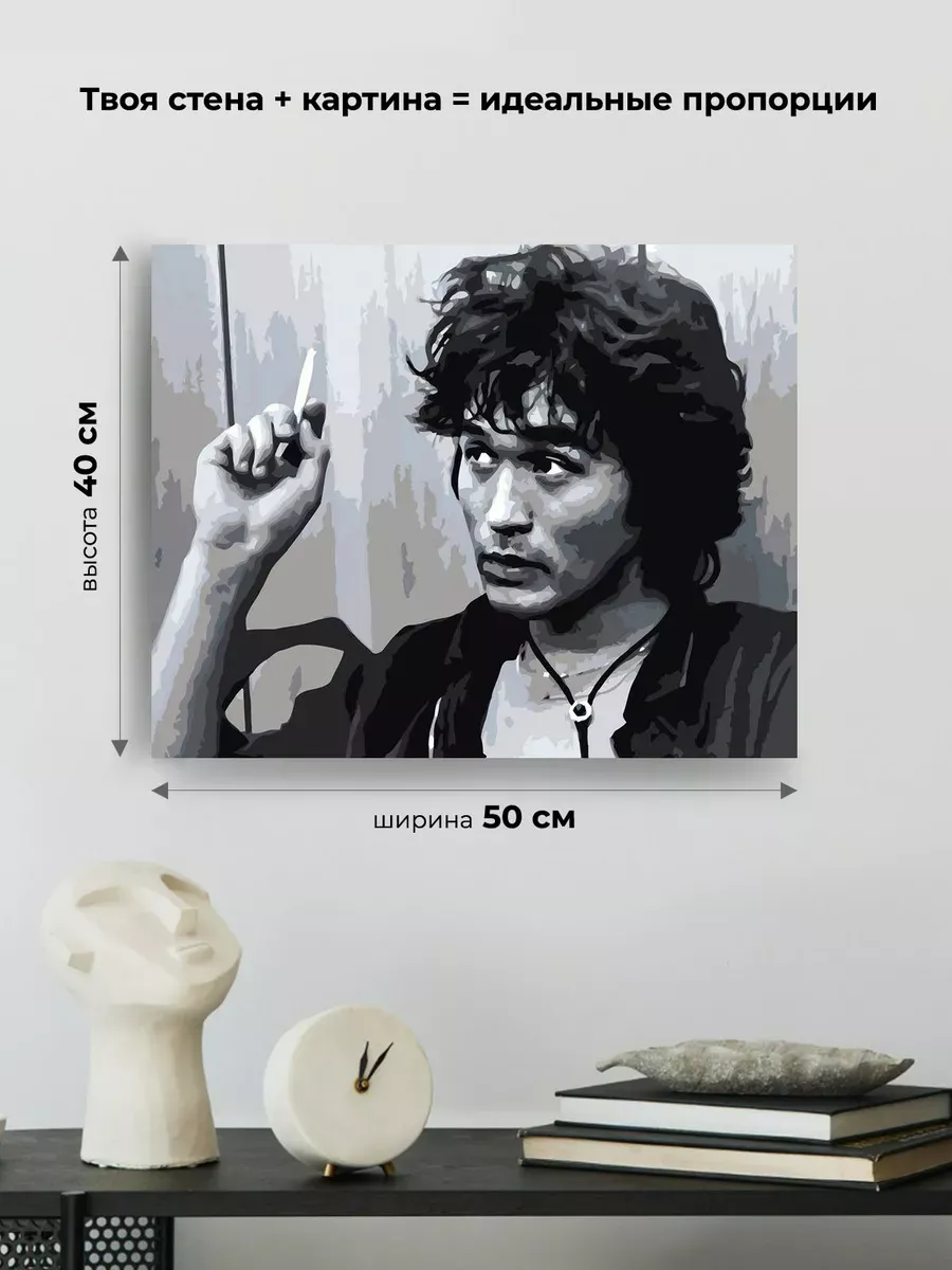 Картина по номерам «Группа Кино: Виктор Цой портрет чб» — картинка 3