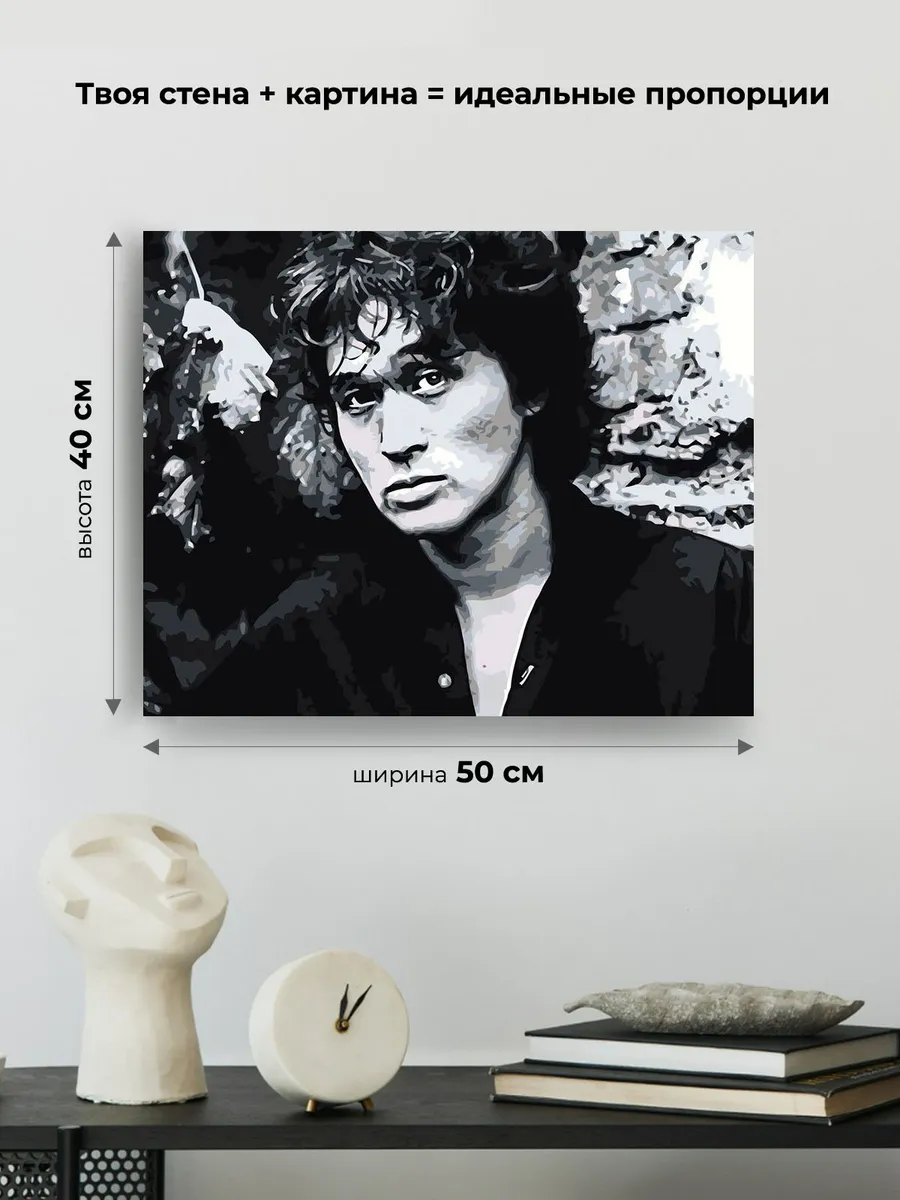 Картина по номерам «Группа Кино: Виктор Цой портрет чб» — картинка 3