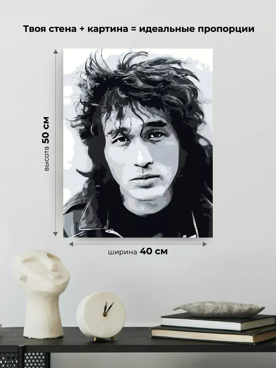 Картина по номерам «Группа Кино: Виктор Цой портрет чб» — картинка 3