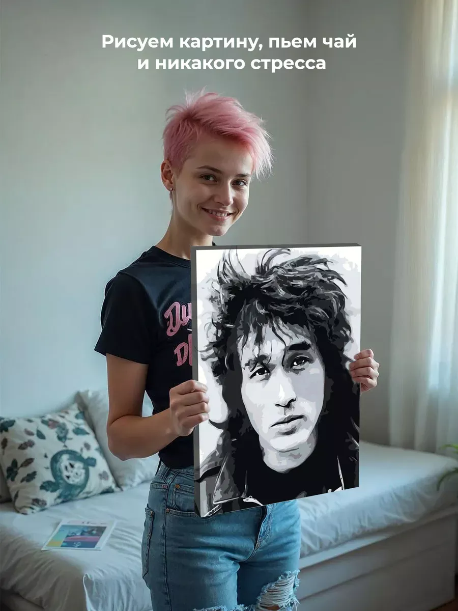 Картина по номерам «Группа Кино: Виктор Цой портрет чб» — картинка 6