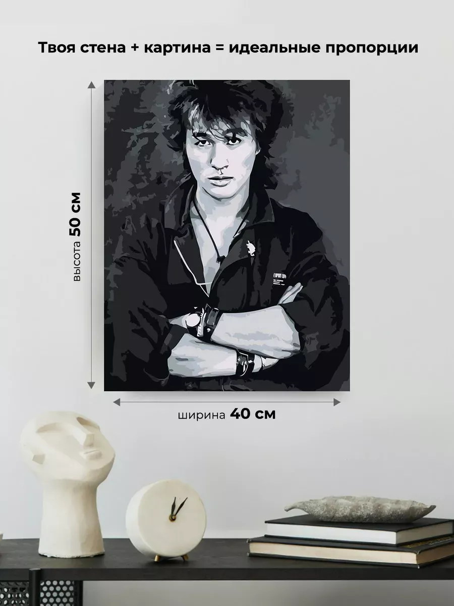 Картина по номерам «Группа Кино: Виктор Цой портрет чб» — картинка 3