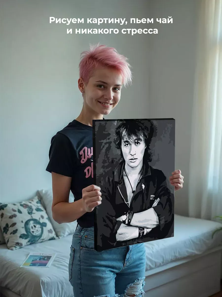 Картина по номерам «Группа Кино: Виктор Цой портрет чб» — картинка 6