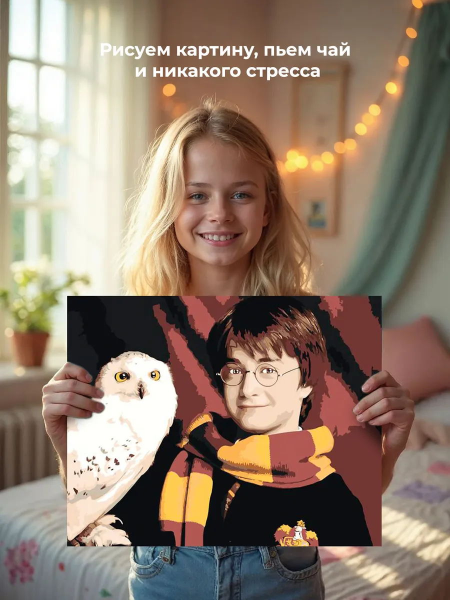 Картина по номерам «Гарри Поттер: сова Букля, шарф Гриффиндор» — картинка 6