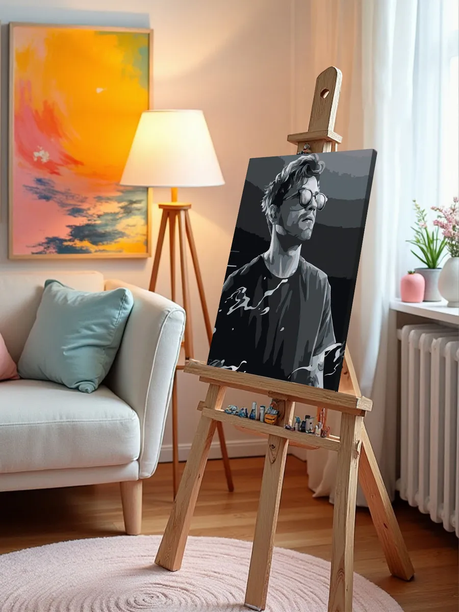 Картина по номерам «Рэпер ЛСП LSP: Олег Савченко чб арт» — картинка 9