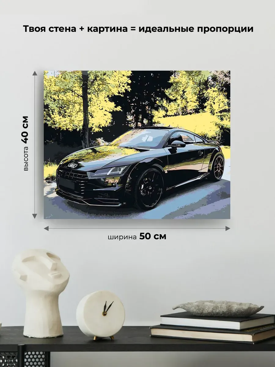 Картина по номерам «Машина Ауди ТТ на дороге в лесу 40x50» — картинка 3