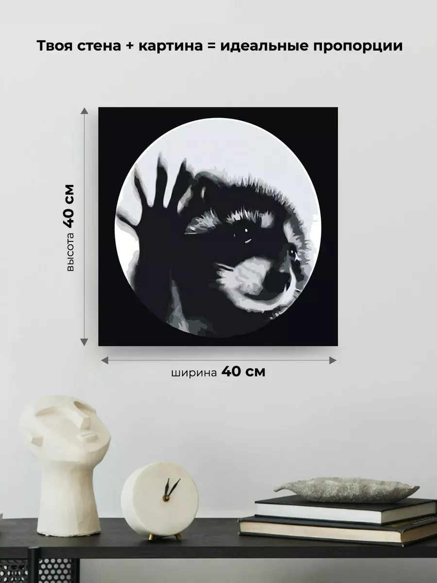 Картина по номерам «Мемы: Енот танцует Педро, чб 40х40» — картинка 3