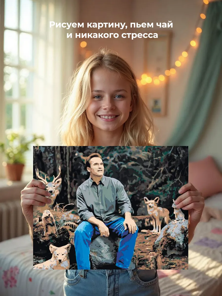 Картина по номерам «Мемы: Шварцнеггер и животные в лесу» — картинка 6