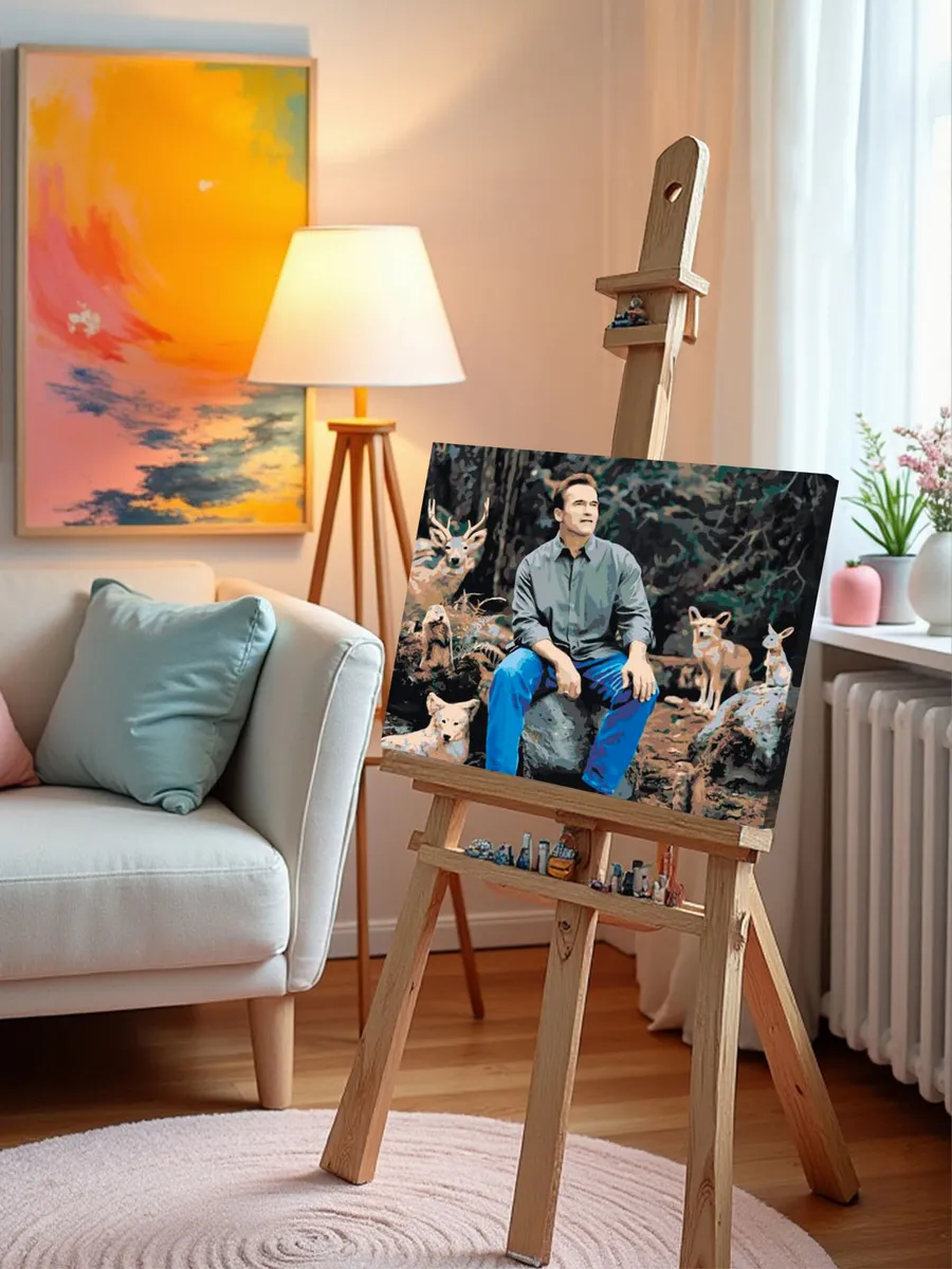 Картина по номерам «Мемы: Шварцнеггер и животные в лесу» — картинка 9