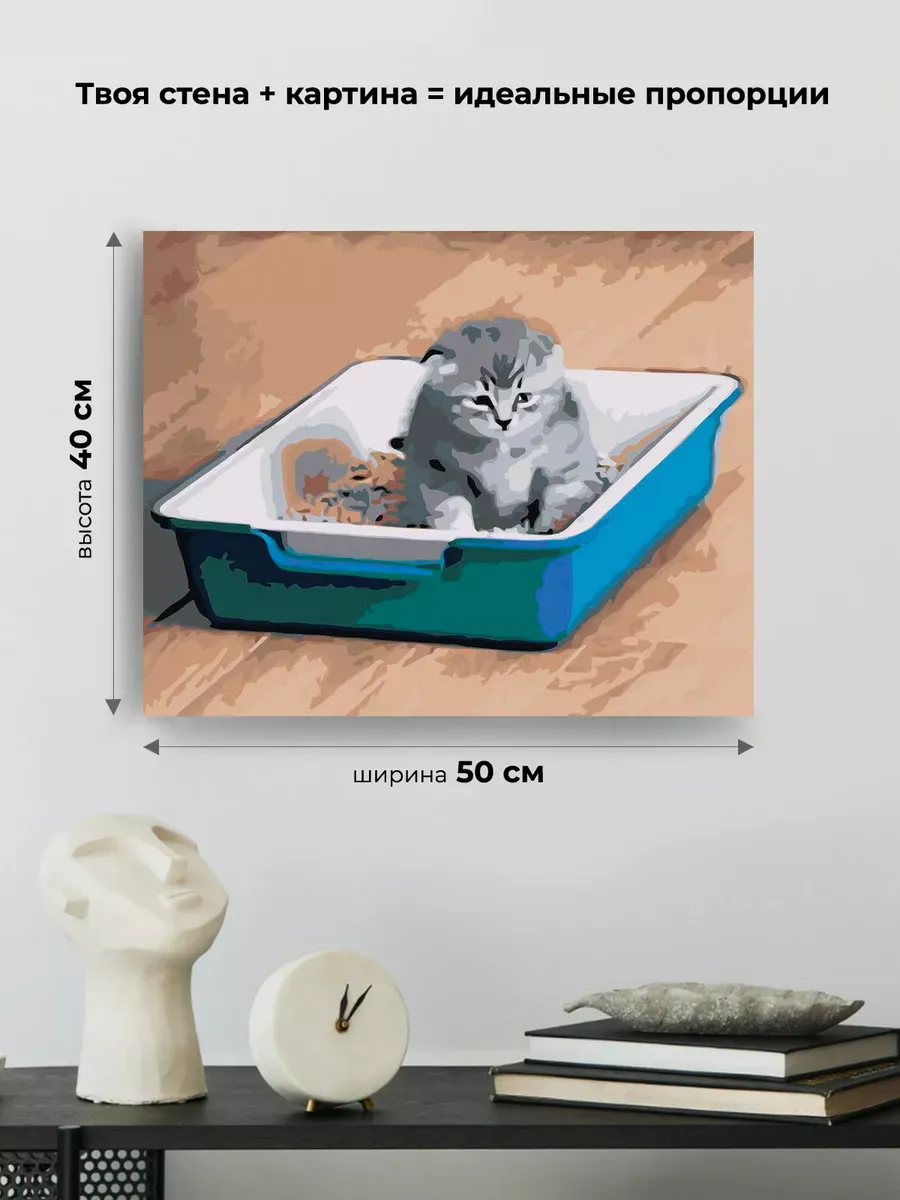 Картина по номерам «Мем, коты: Грустный котенок в лотке» — картинка 3