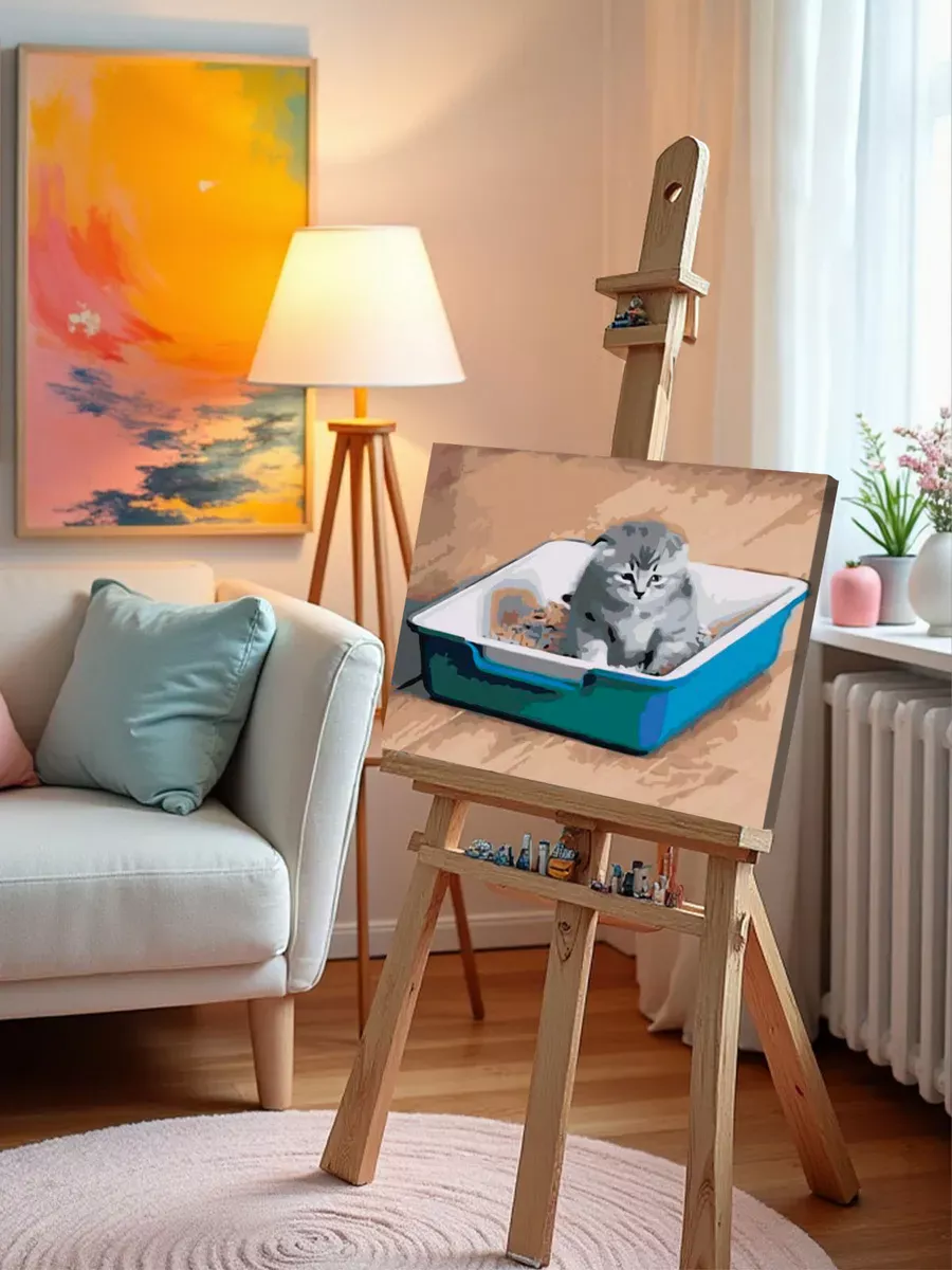 Картина по номерам «Мем, коты: Грустный котенок в лотке» — картинка 10