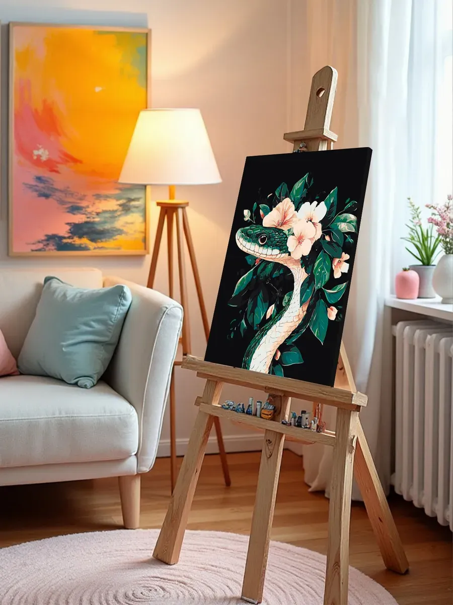 Картина по номерам «Зеленая змея с листьями и цветами 40x50» — картинка 9