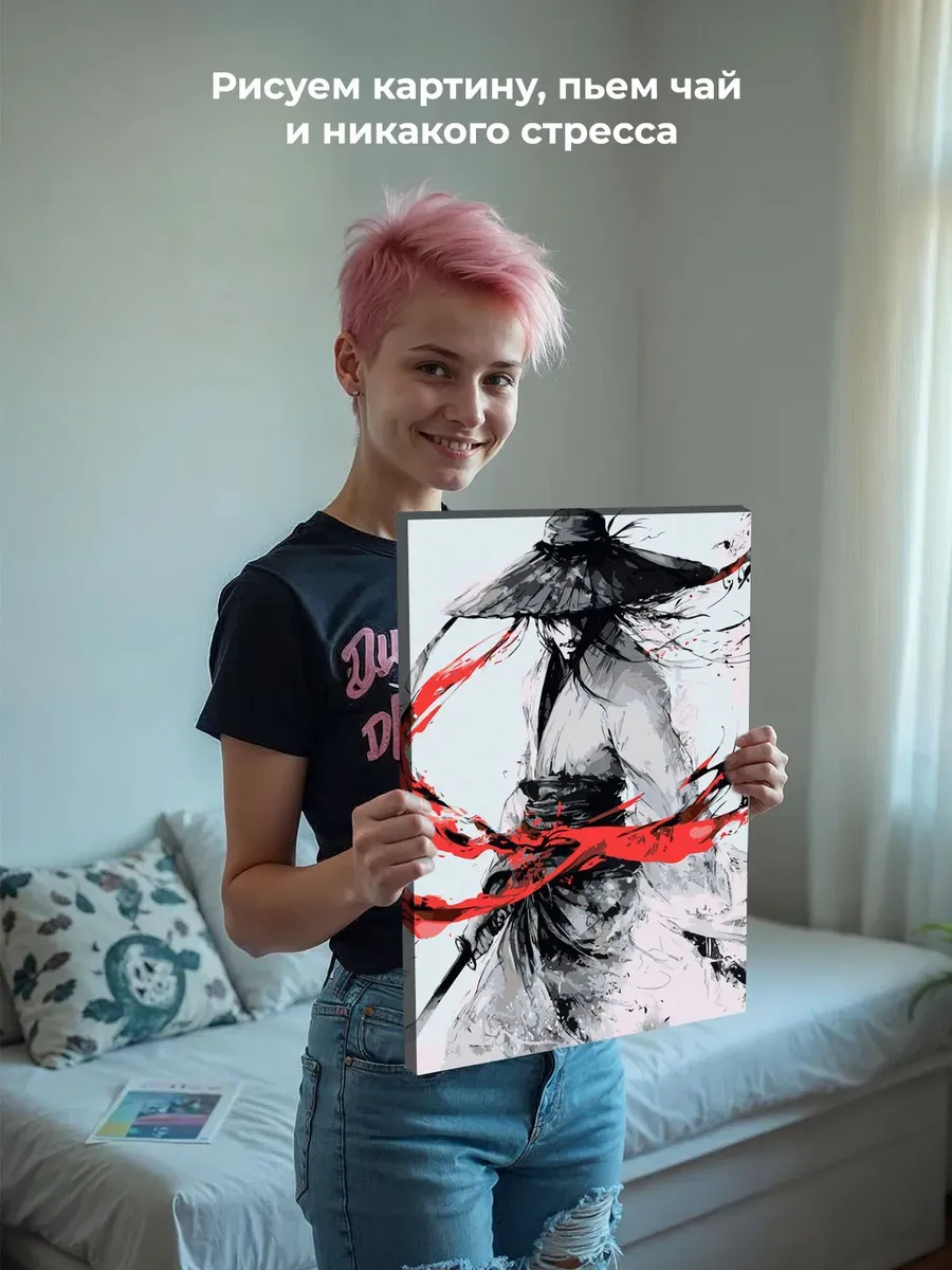 Картина по номерам «Япония, Азия: воин самурай монохром, чб» — картинка 7