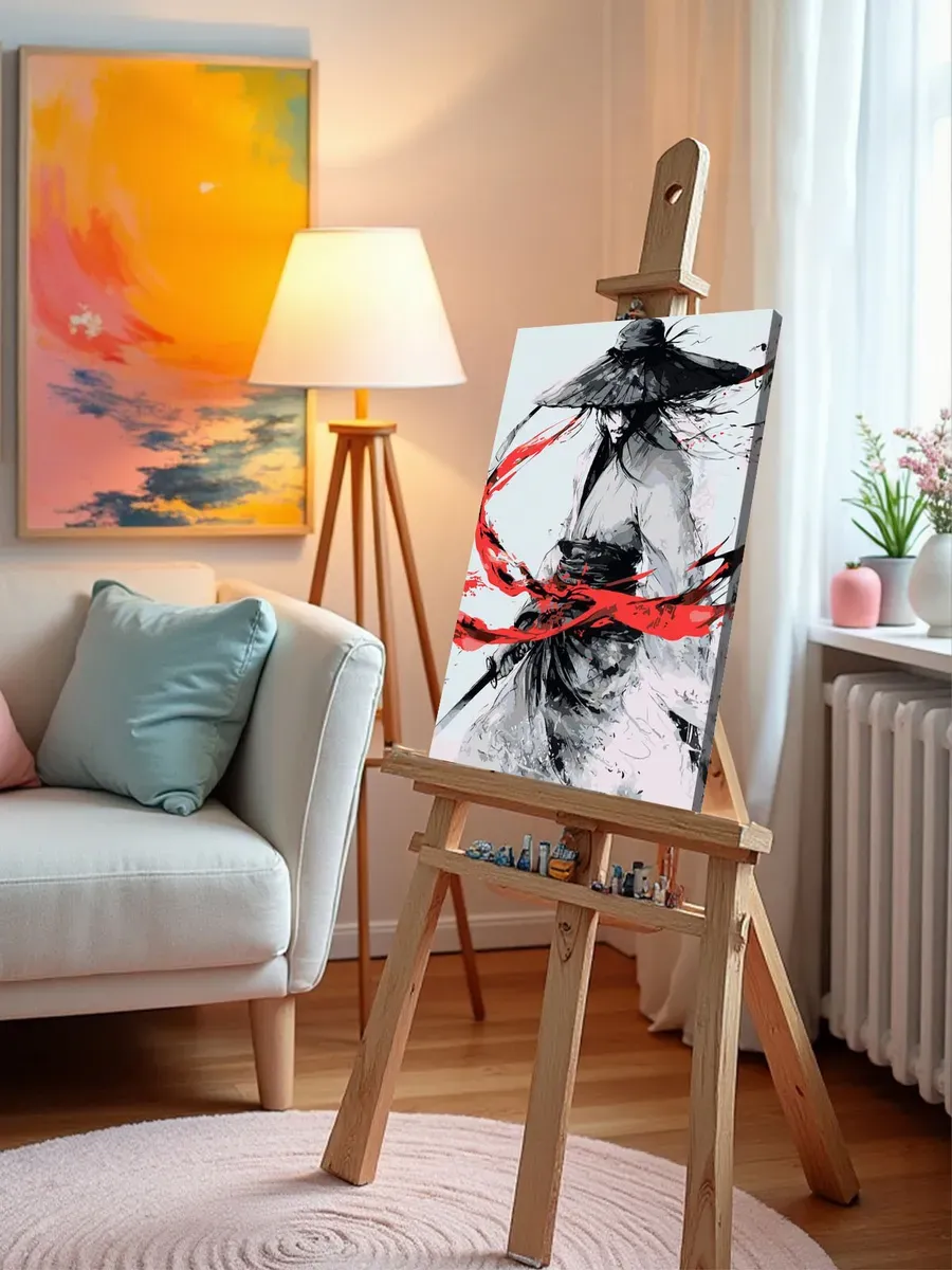 Картина по номерам «Япония, Азия: воин самурай монохром, чб» — картинка 10