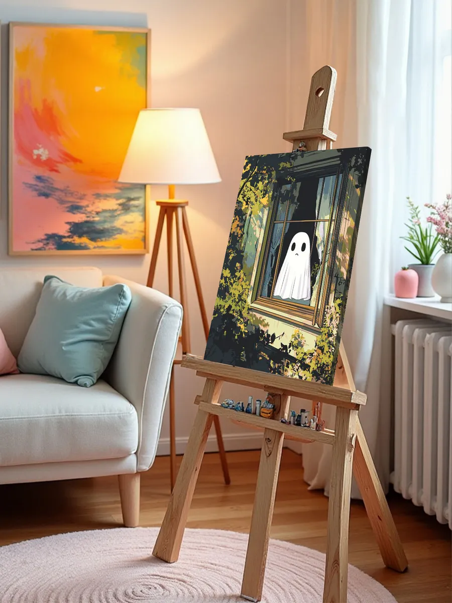 Картина по номерам «Ужасы: грустное привидение в окне арт» — картинка 9