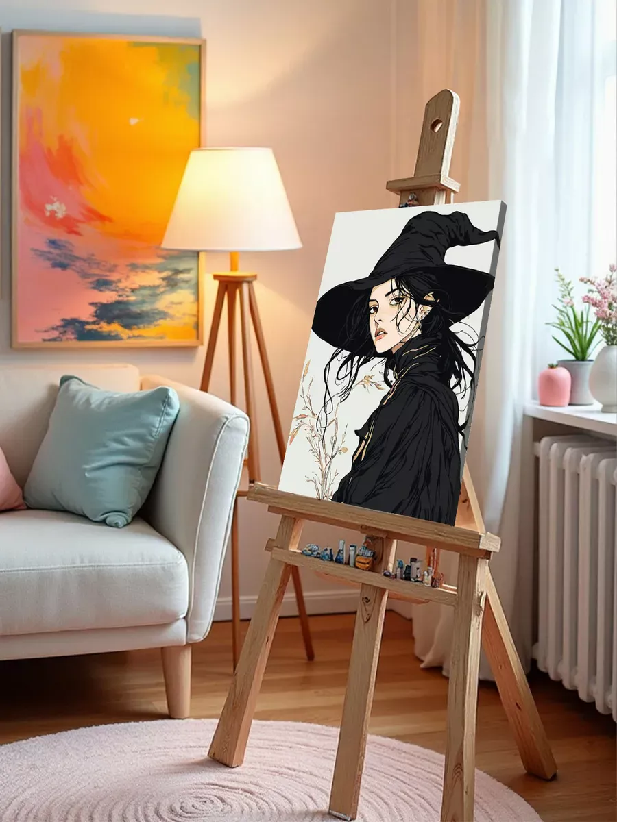 Картина по номерам «Ужасы: ведьма колдунья в черной шляпе» — картинка 9