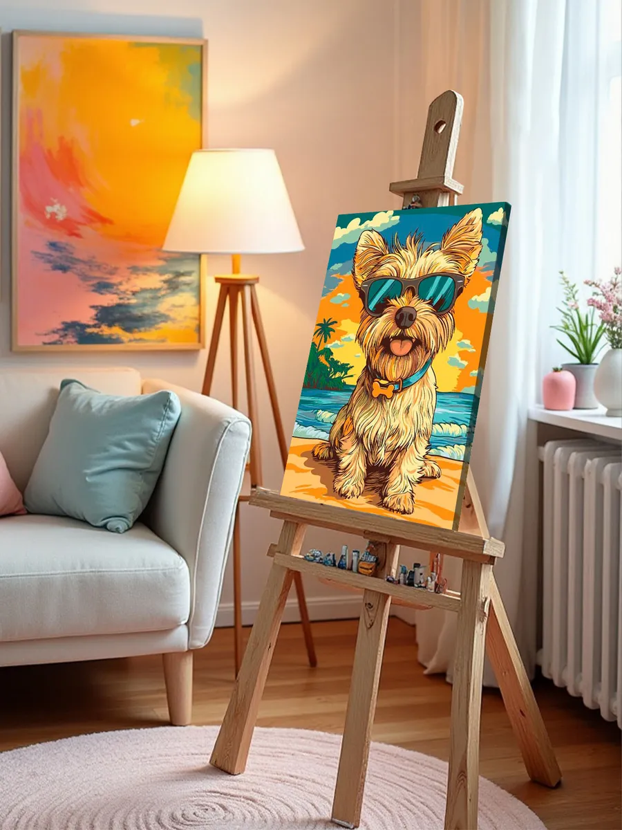 Картина по номерам «Собаки: йоркширский терьер на пляже» — картинка 9