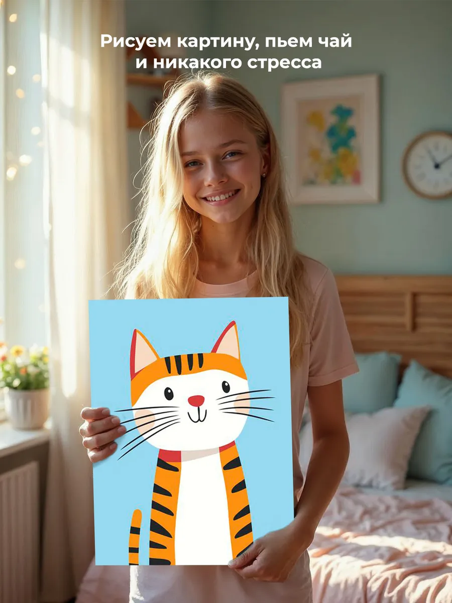 Картина по номерам «Детская, для детей: полосатый рыжий кот» — картинка 6