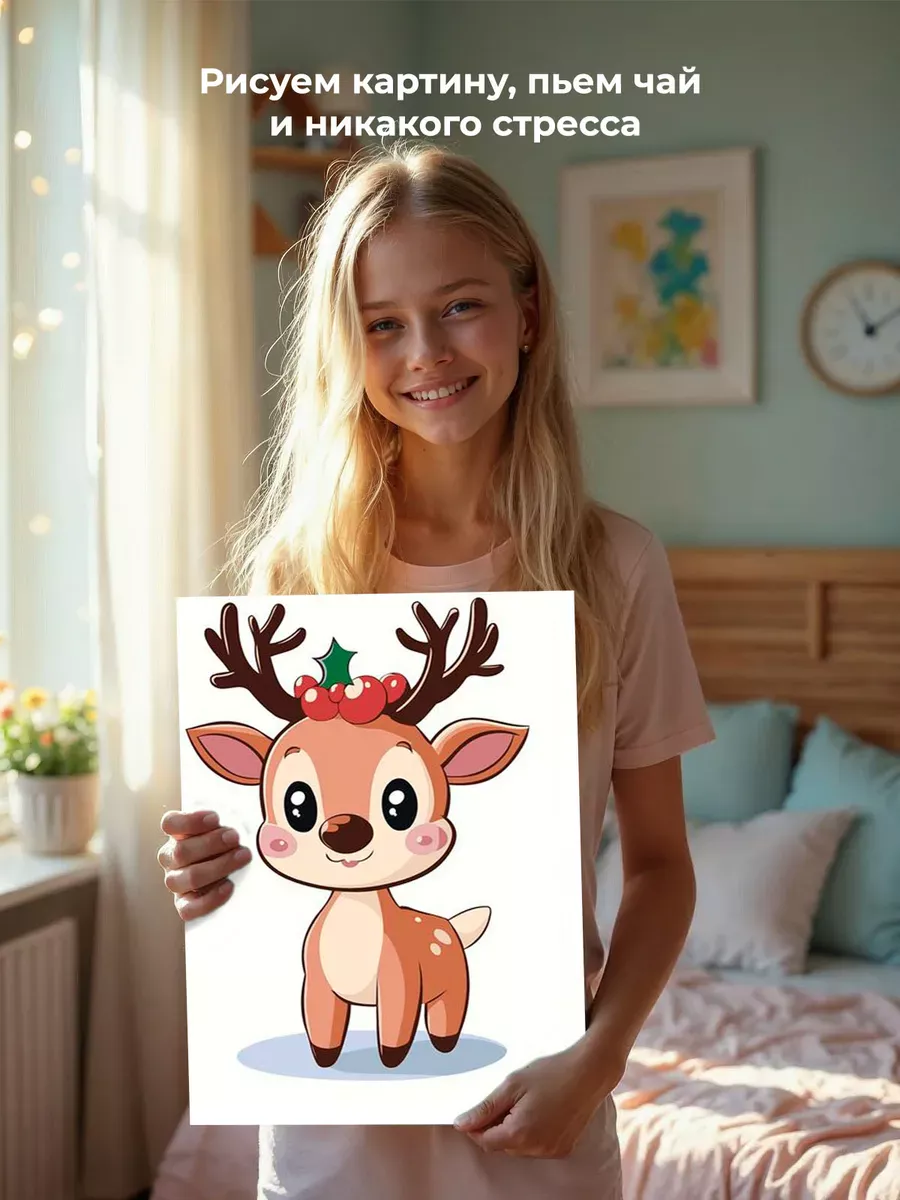 Картина по номерам «Детская, для детей: олененок, Новый год» — картинка 7