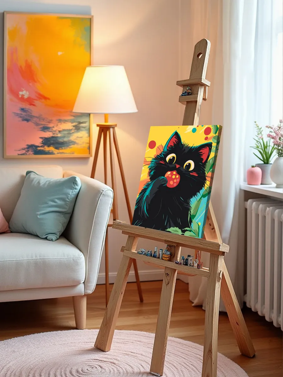 Картина по номерам «Детская, для детей: черный кот-воришка» — картинка 9