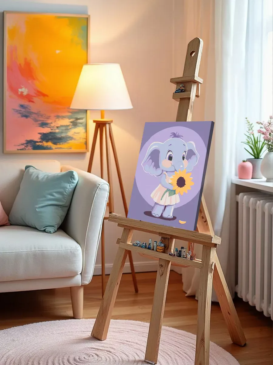 Картина по номерам «Детская, для детей: слоненок и подсолнух» — картинка 10