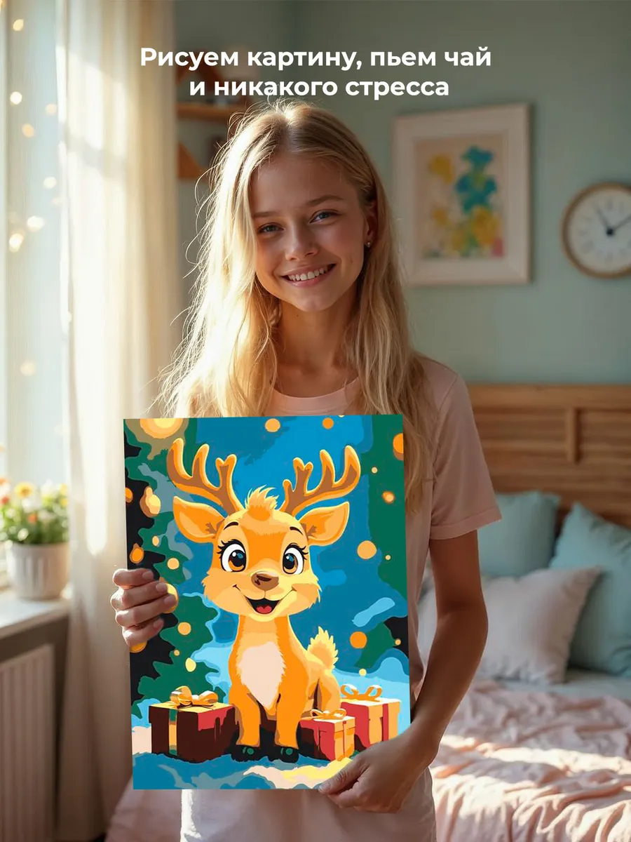 Картина по номерам «Детская, для детей: новогодний олененок» — картинка 6