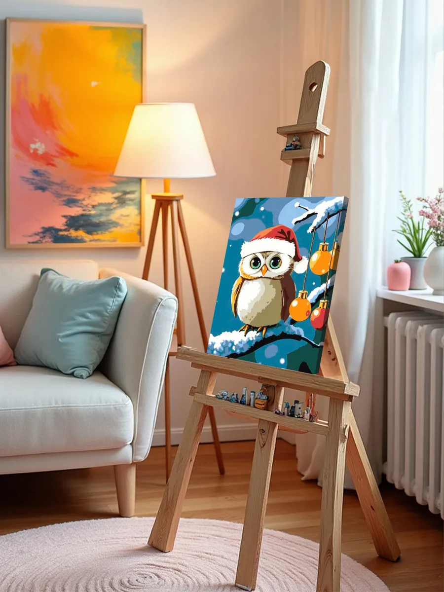 Картина по номерам «Детская: сова на ветке, новогодняя» — картинка 9