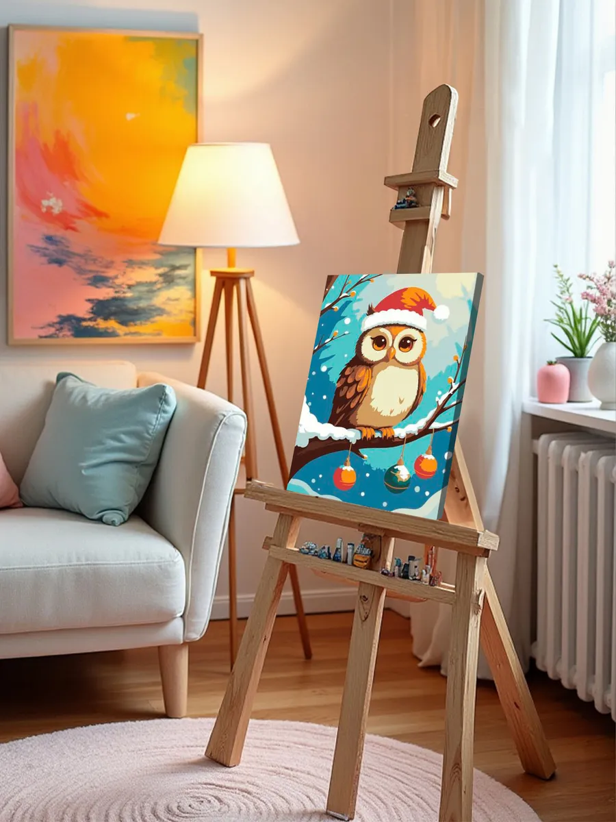 Картина по номерам «Детская: сова на ветке, новогодняя» — картинка 9