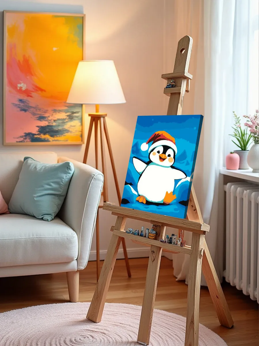 Картина по номерам «Детская: веселый пингвин в колпаке» — картинка 10