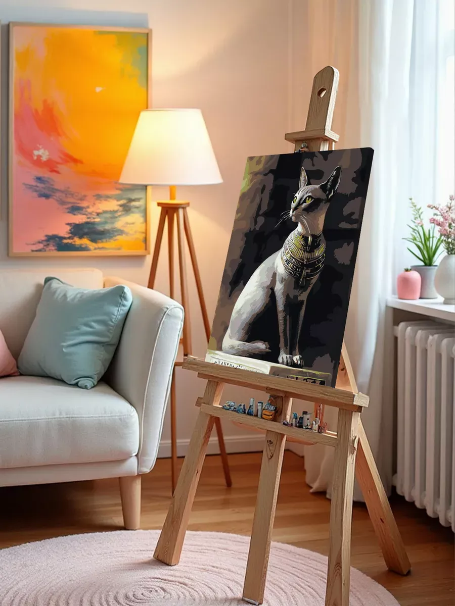 Картина по номерам «Египет: серая кошка, богиня Бастет» — картинка 9