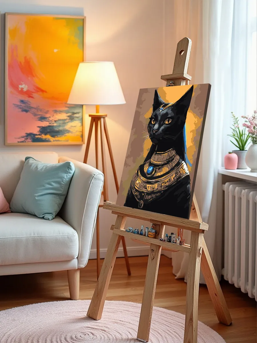 Картина по номерам «Египет: черная кошка, богиня Бастет» — картинка 9