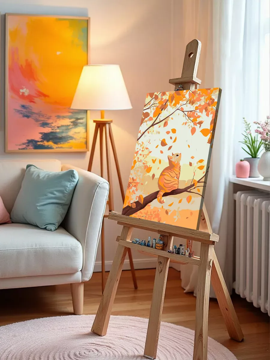 Картина по номерам «Осень: рыжий кот и падающие листья» — картинка 9