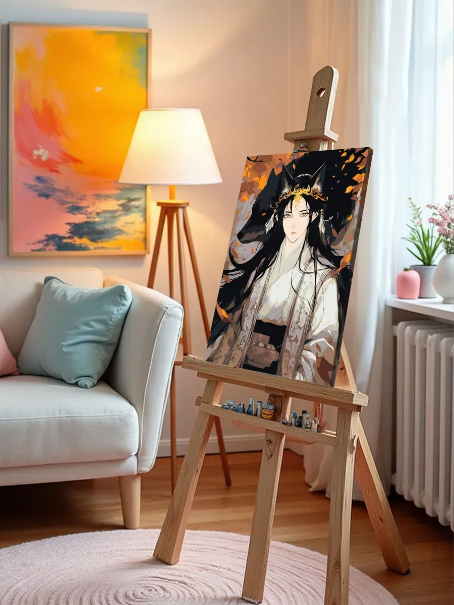 Картина по номерам «Осень: герой с ушами и волк в стиле аниме» — картинка 9