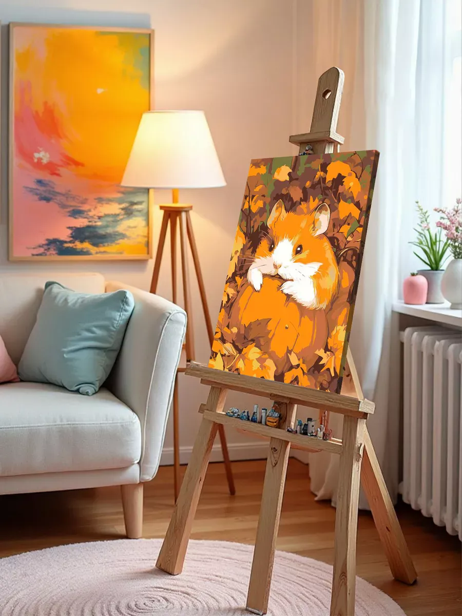 Картина по номерам «Осень: хомяк и маленькая тыква 40х50» — картинка 10