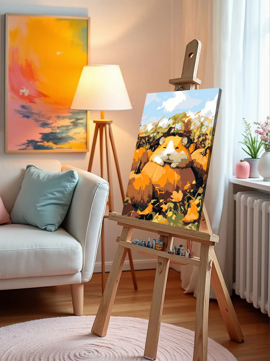 Картина по номерам «Осень: хомяк и спелые тыквы 40х50» — картинка 10