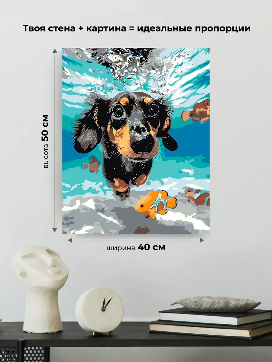 Картина по номерам «Собаки: такса плавает под водой 40х50» — картинка 3
