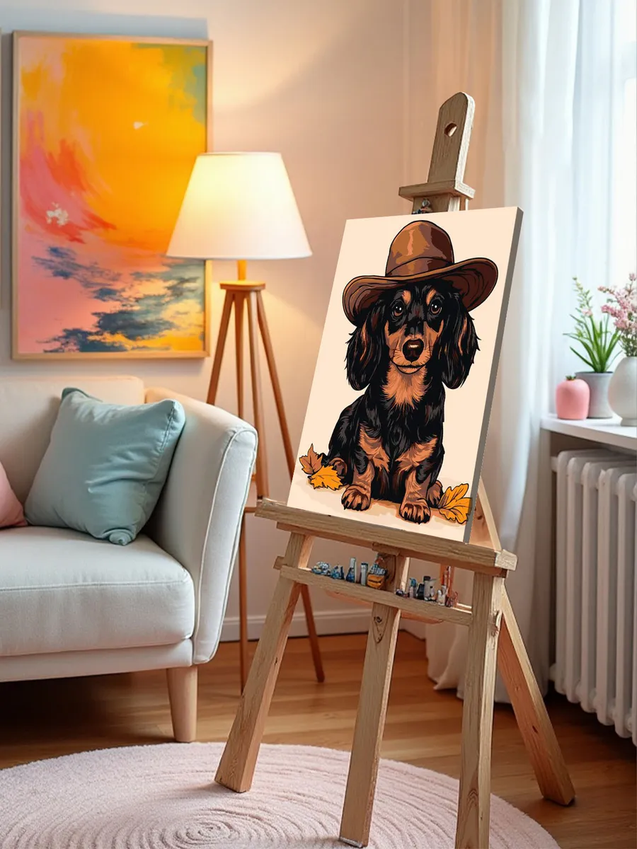 Картина по номерам «Собаки: длинношерстая такса ковбой» — картинка 9