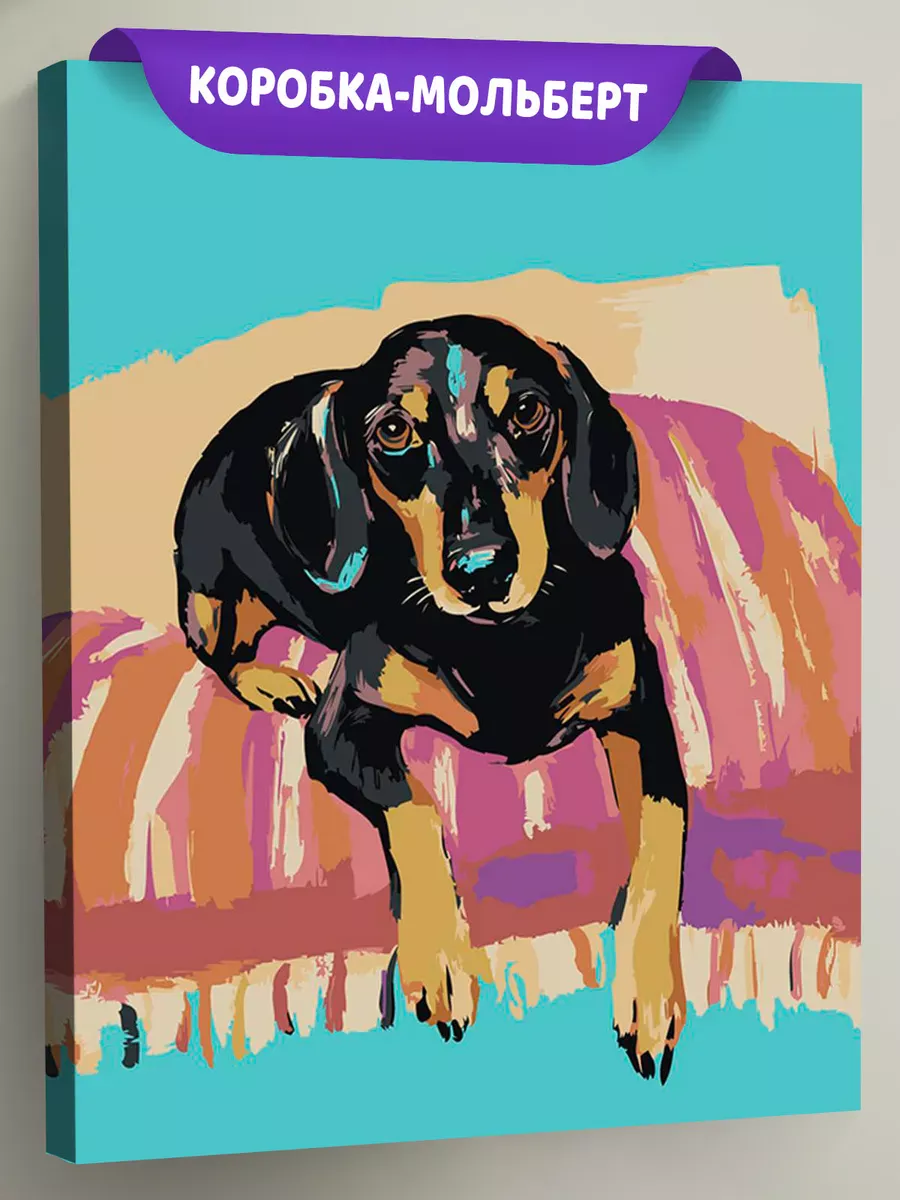 Картина по номерам «Собаки: такса на диване, рисунок арт»