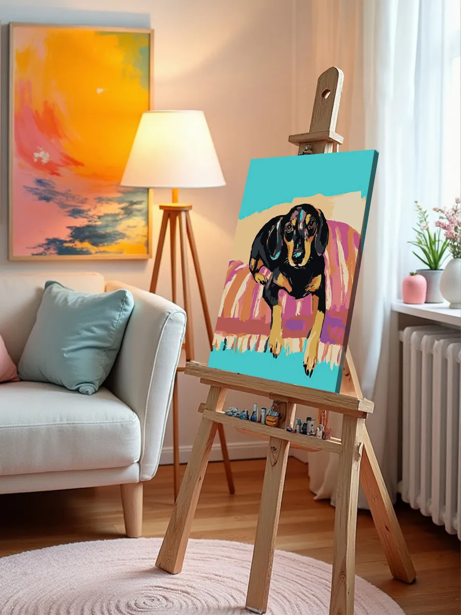 Картина по номерам «Собаки: такса на диване, рисунок арт» — картинка 9
