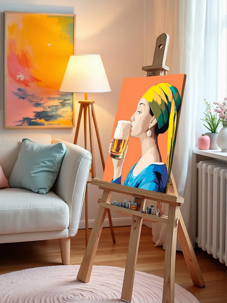Картина по номерам «Девушка с жемчужной сережкой и пиво» — картинка 9