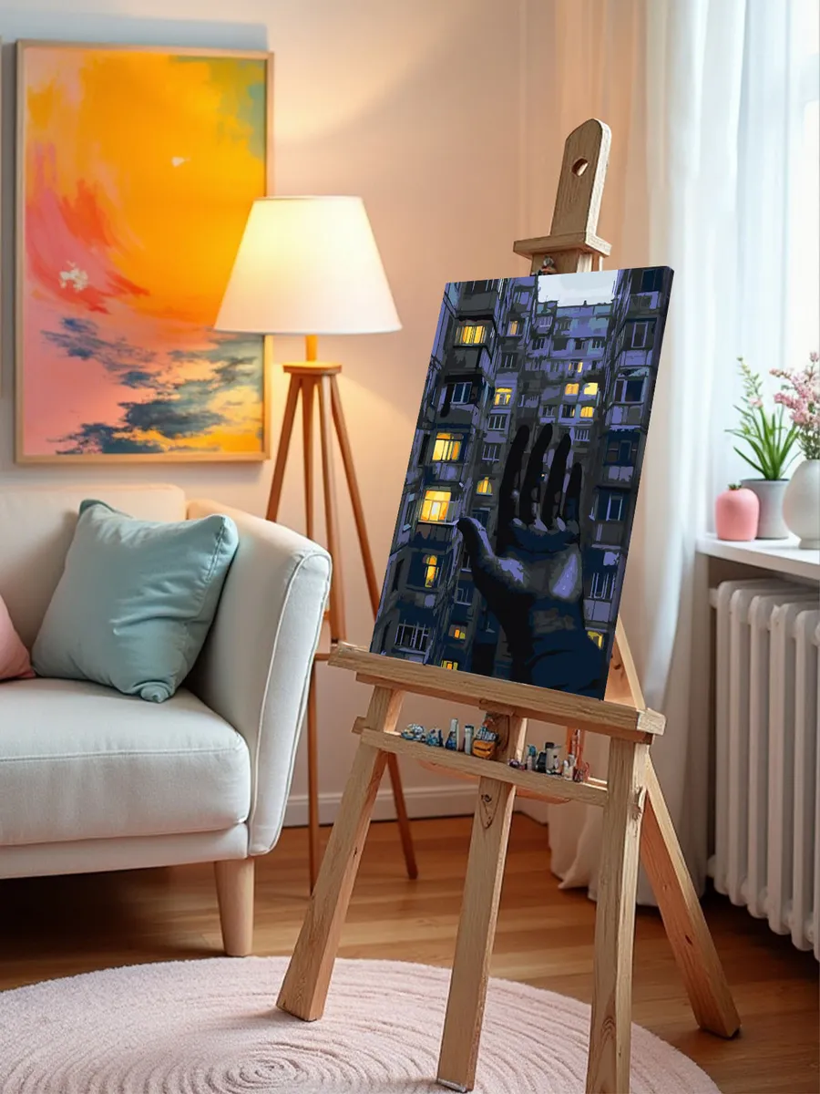 Картина по номерам «Панельки родные, ночь и рука арт 40x50» — картинка 9