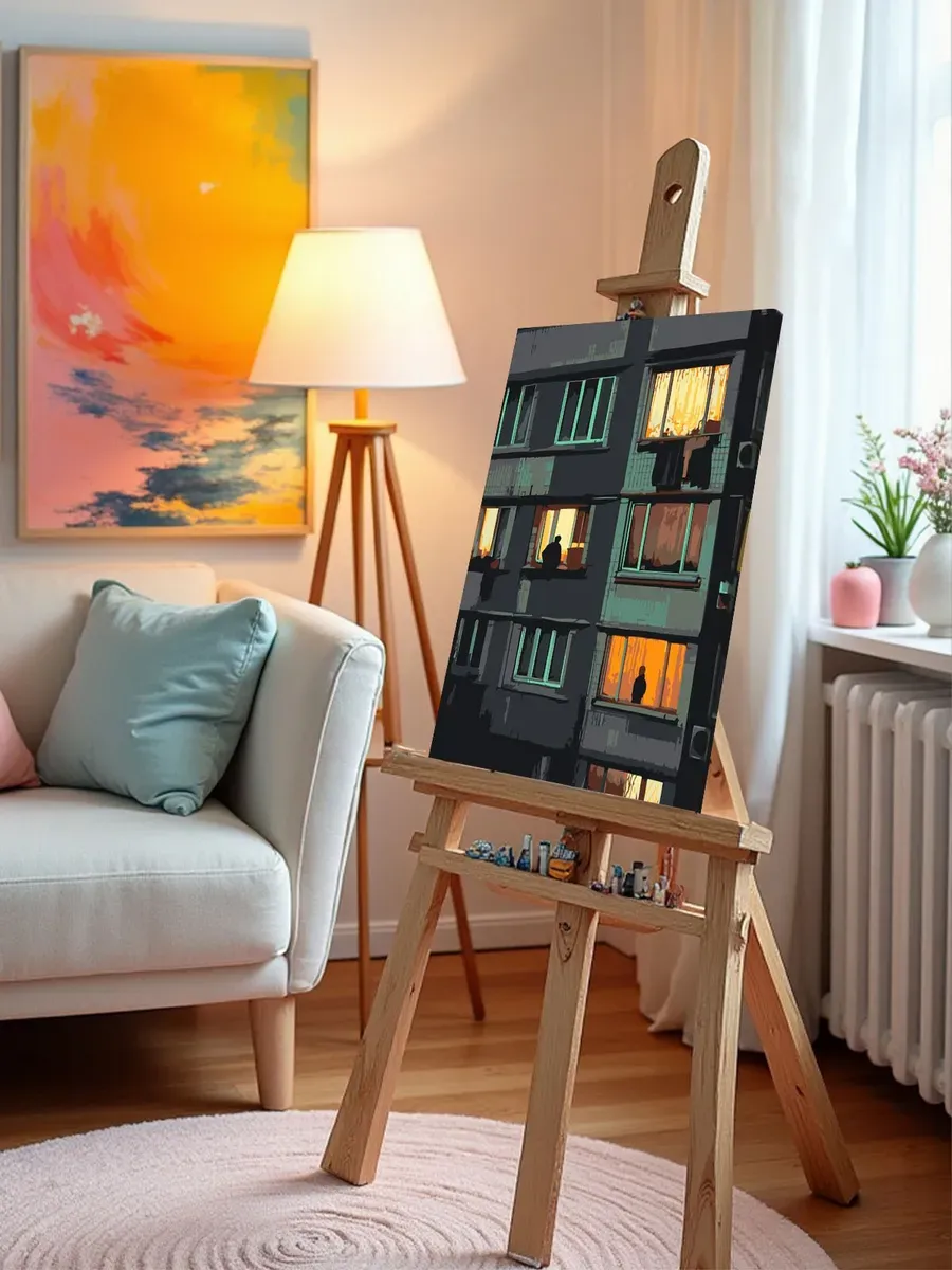 Картина по номерам «Панельки родные, ночь и свет в окнах» — картинка 9