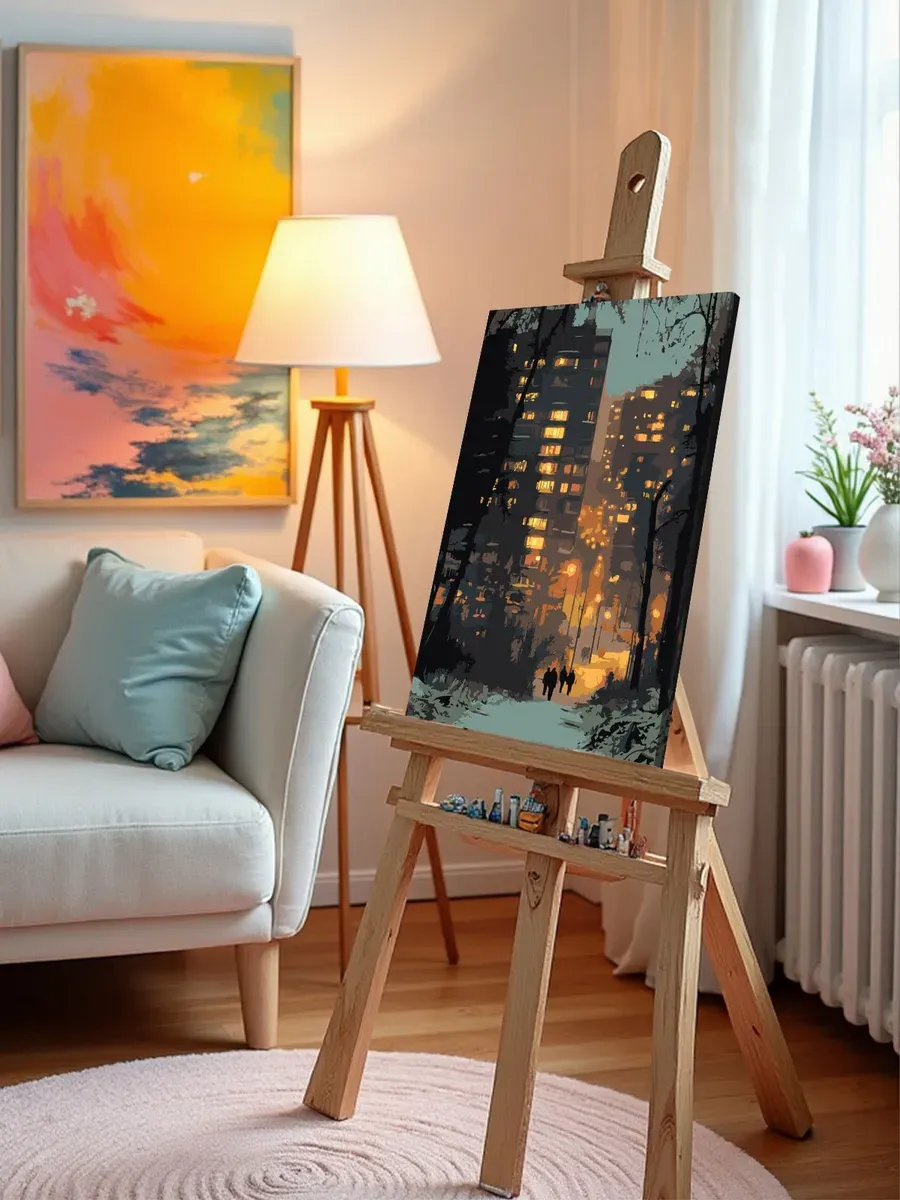 Картина по номерам «Панельки родные, ночной город, зима» — картинка 9