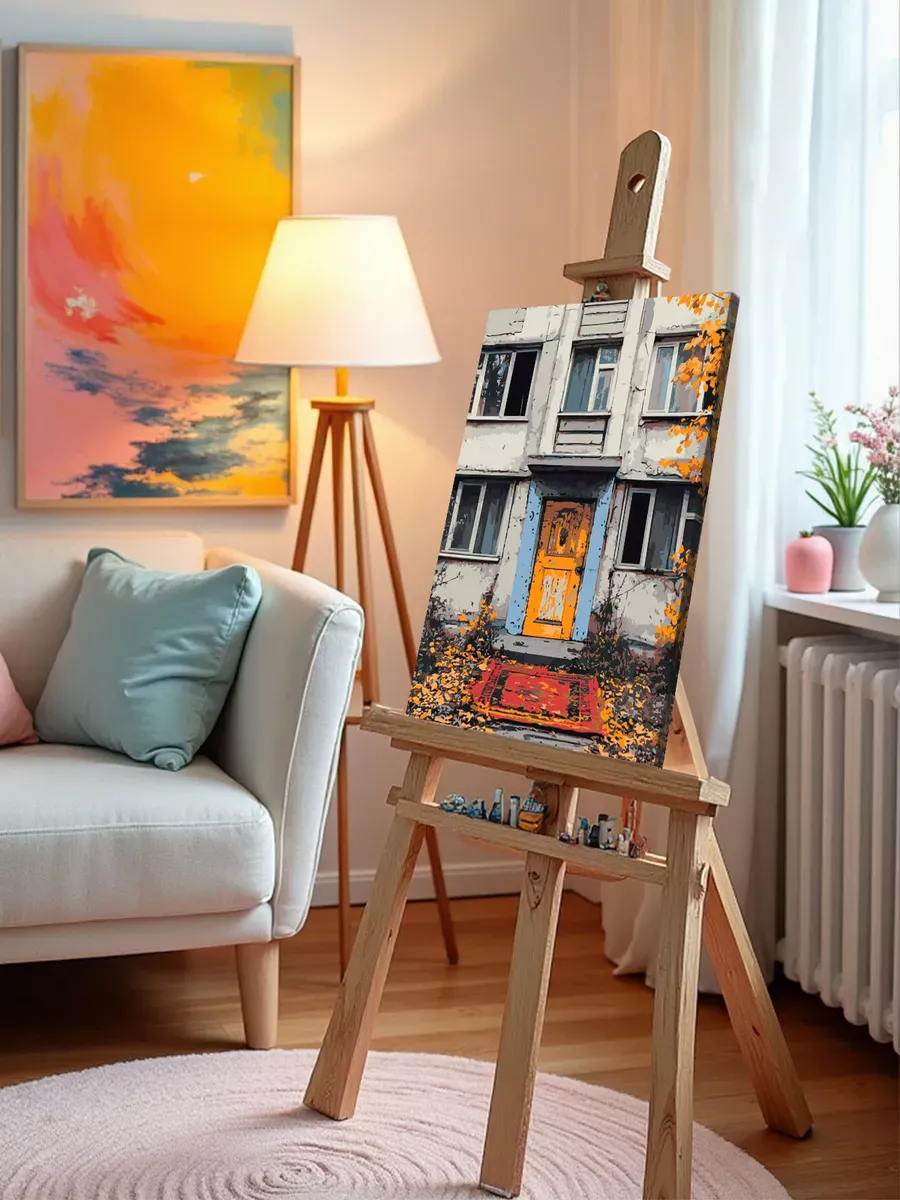 Картина по номерам «Панельки родные, осень, ковер у подъезда» — картинка 9