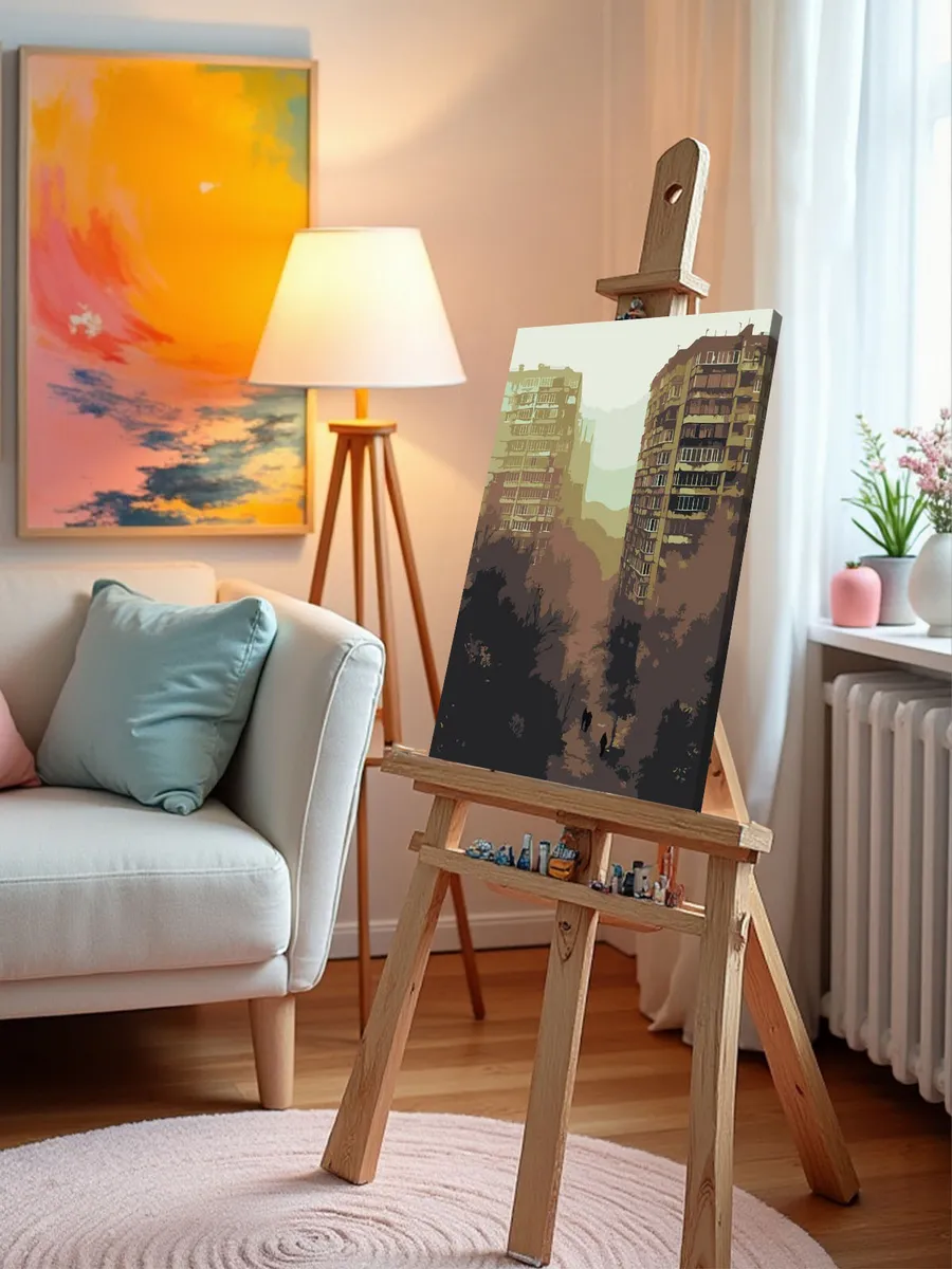 Картина по номерам «Панельки родные, город монохром арт» — картинка 10