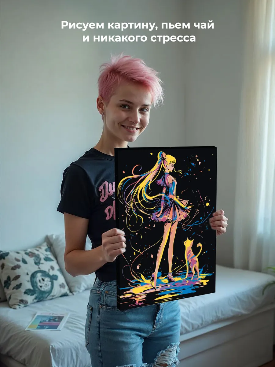 Картина по номерам «Аниме Сейлор Мун Sailor Moon: арт с котом» — картинка 6