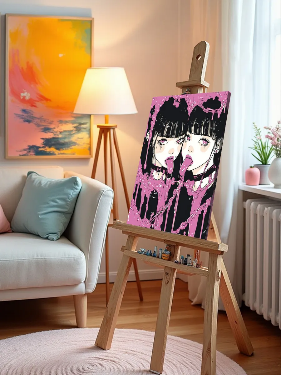 Картина по номерам «Розовая: девушки-близнецы, цепи 40x50» — картинка 9