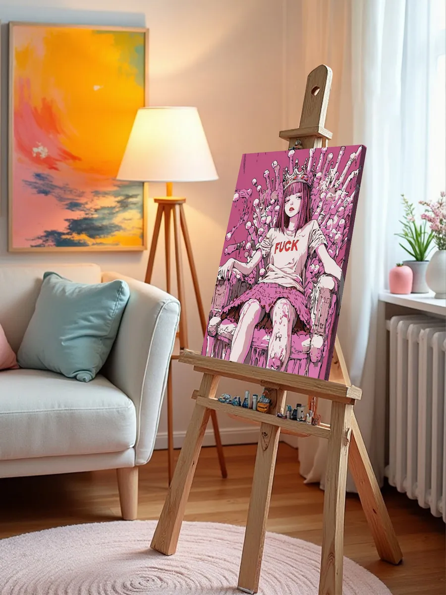 Картина по номерам «Розовая: девушка на троне, в стиле аниме» — картинка 9