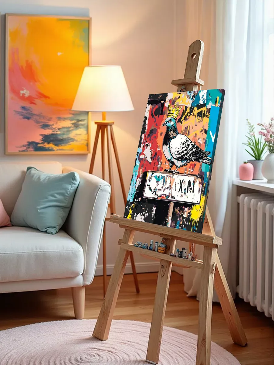 Картина по номерам «Птица голубь в короне, граффити 40x50» — картинка 9