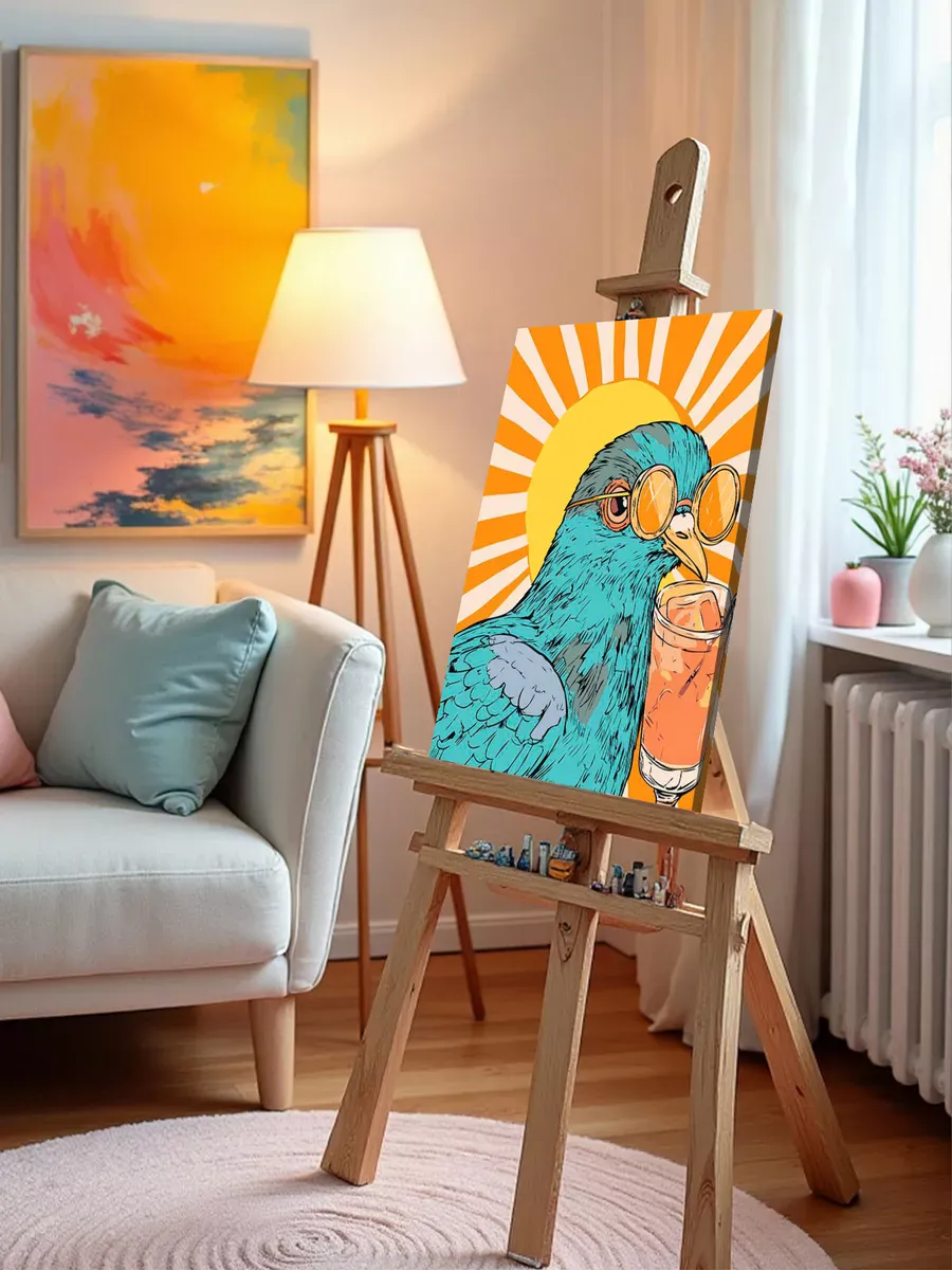 Картина по номерам «Птица голубь в очках и коктейль 40x50» — картинка 10