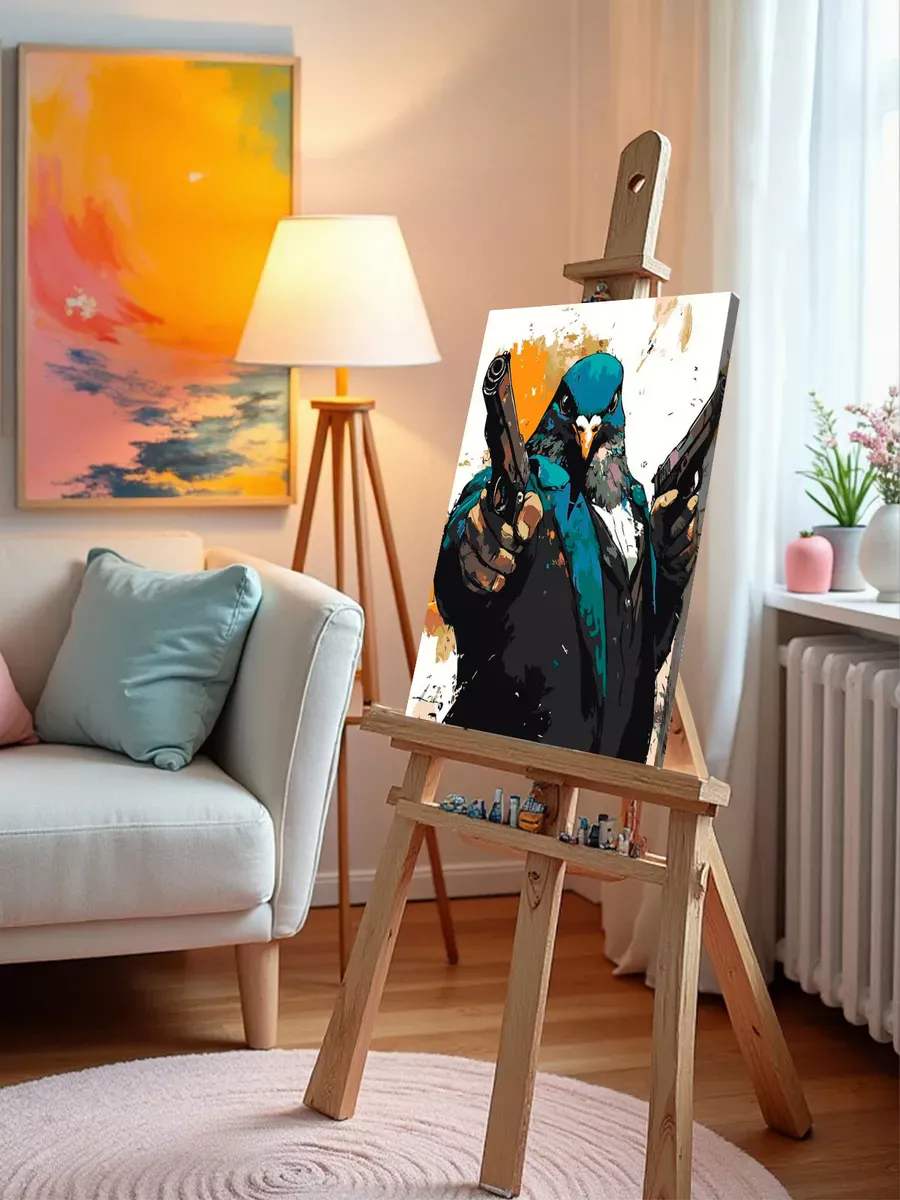 Картина по номерам «Птица голубь, гангстер с пистолетами» — картинка 9